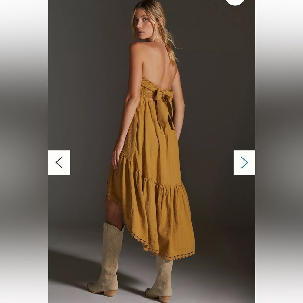 Maeve By Anthropologie Gold High Low Midi Dress Size Medium